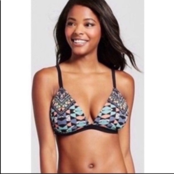 Xhilaration Other - Xhilaration Geometric Bikini Top Large Green Pink Triangle Swim Top